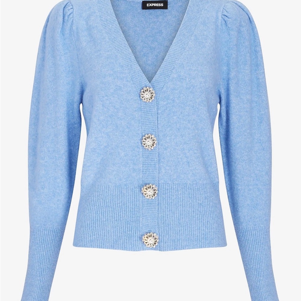 Express Women's Light Blue Cardigan with Button Accents